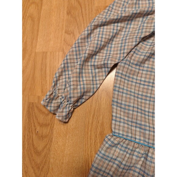 Polly Flinders Dress Girls 6 Tan Blue Plaid Hand Smocked Long Sleeve Vintage - Picture 3 of 9